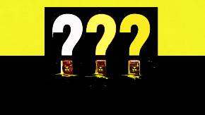  Collage: Vor schwarz-gelb-schwarz quer gestreiftem Hintergrund prangen auf einer schwarzen Fläche drei große Fragezeichen. Anstelle der Punkte der Fragezeichen erscheinen drei rostige Fässer mit gelben Radioaktivzeichen.